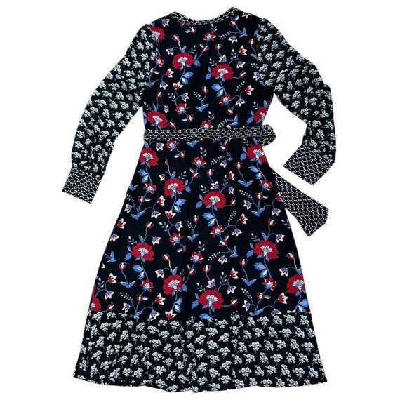 Talbots Sz 10 Dress Mixed Floral Crepe Black Blue Classic Office Boho Midi - Picture 5 of 7